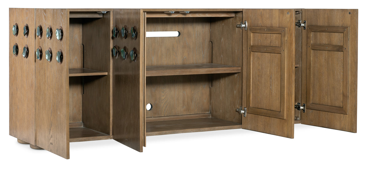 a wooden cabinet with two shelves