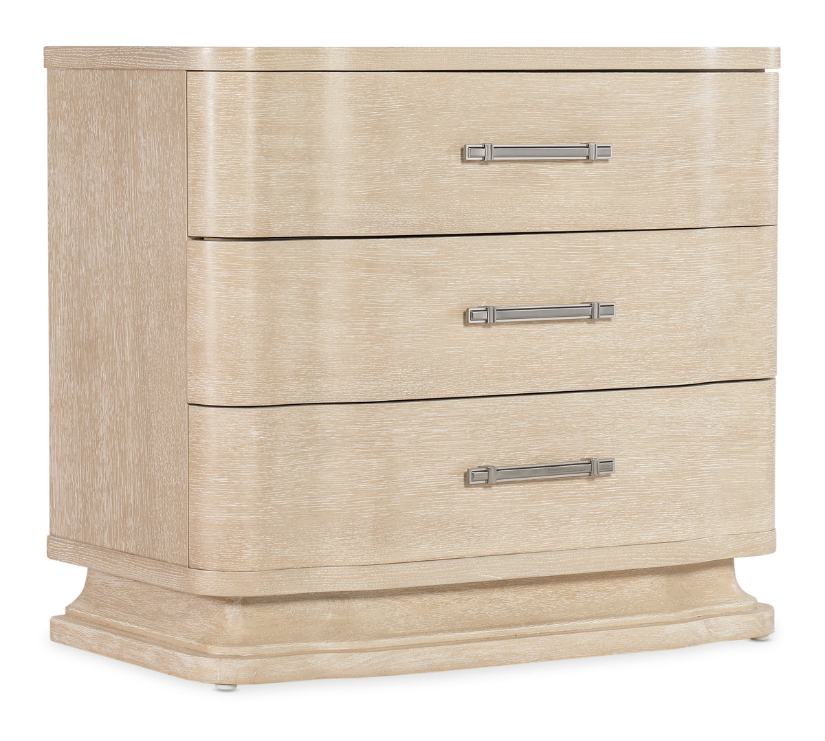 a white dresser with silver handles
