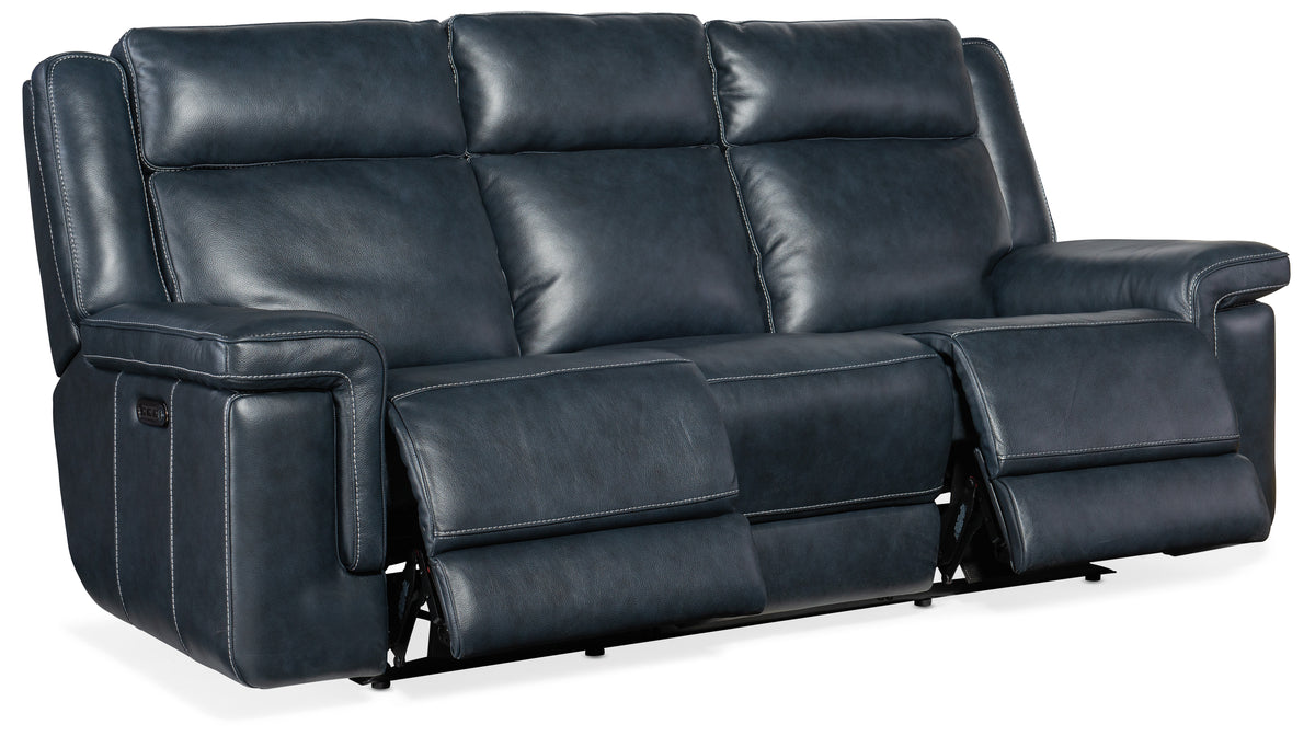 a black leather couch with armrests