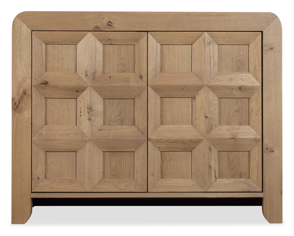 a wooden cabinet with a square design
