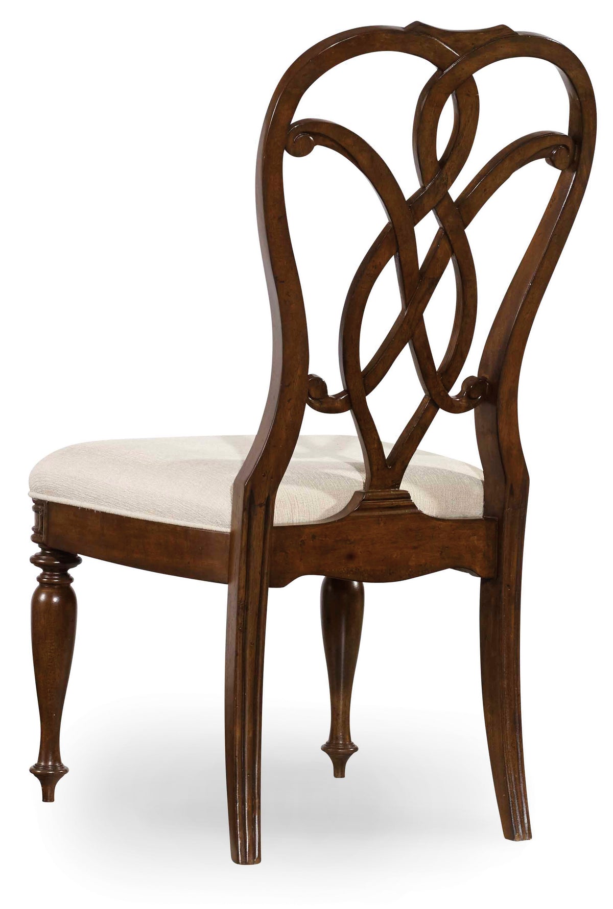 a wooden chair with a white cushion