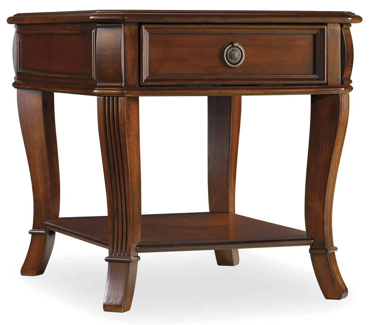 a wooden end table with a drawer