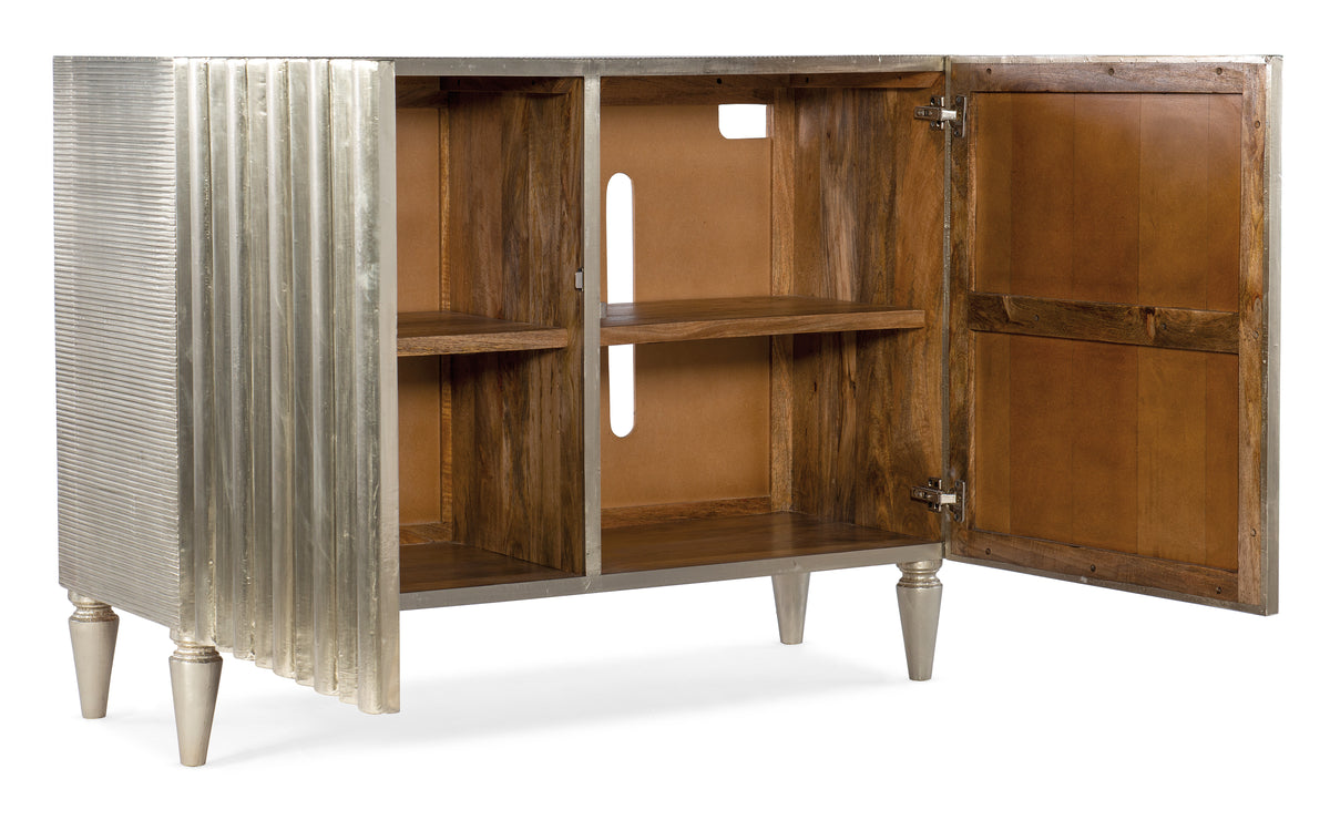 a metal cabinet with open shelves