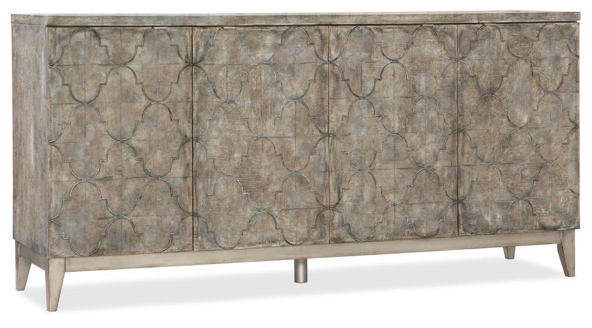 a wooden cabinet with a pattern on it