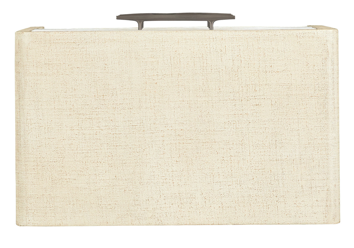 a white rectangular object with a black handle