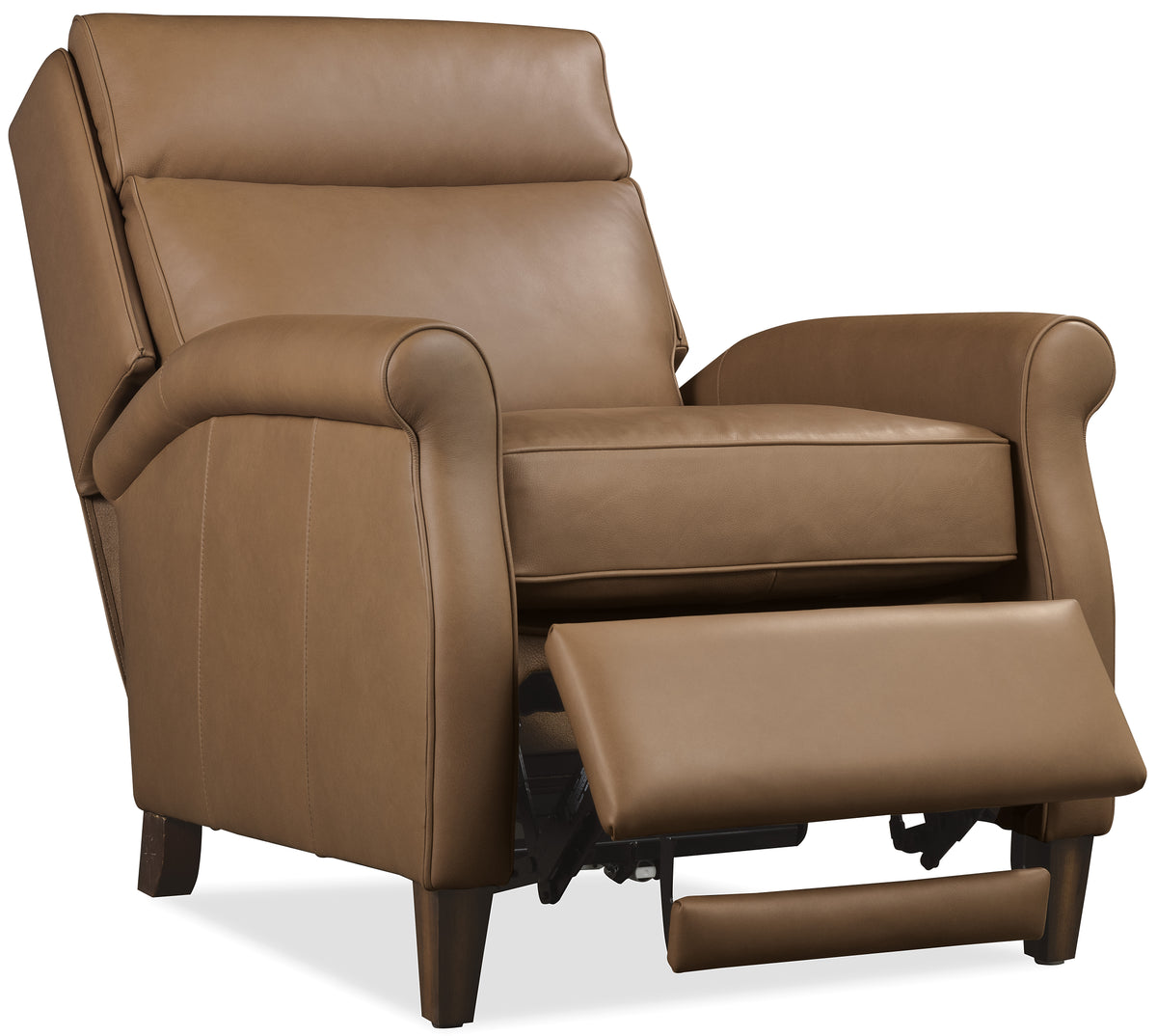 a brown leather recliner chair