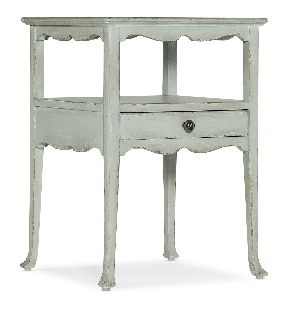 a white table with a drawer