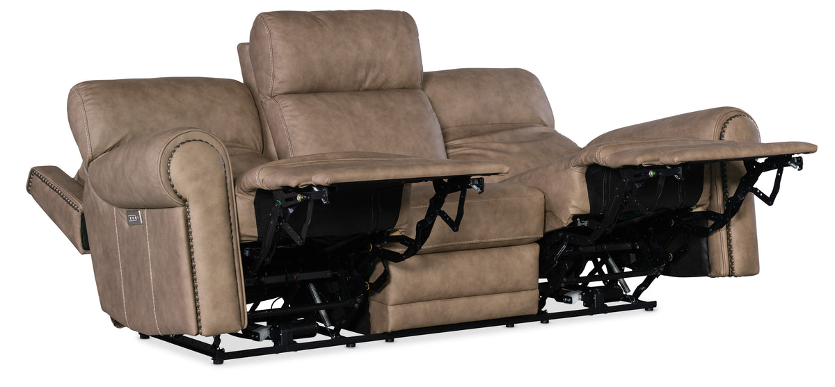 a brown reclining chair with a side table