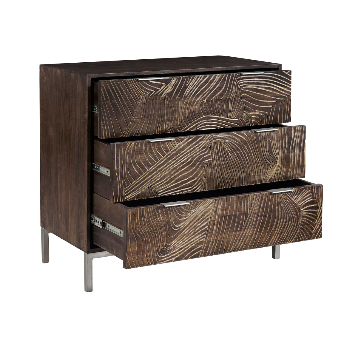 a brown dresser with drawers