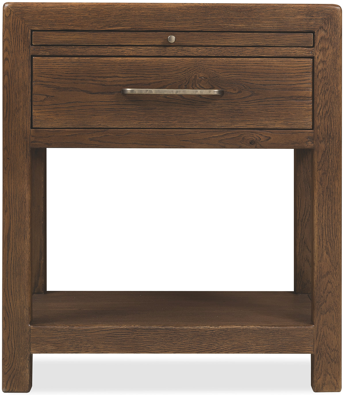 a wooden nightstand with a drawer