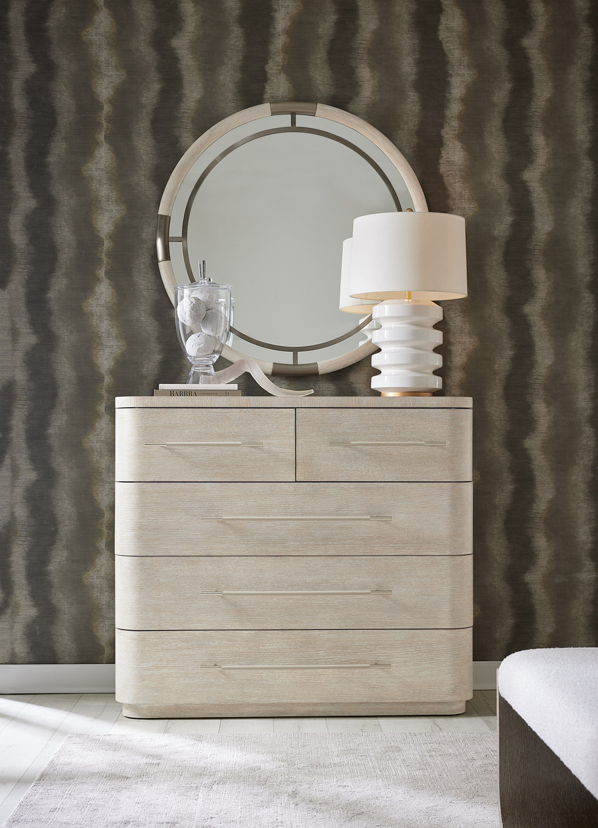 a mirror and a dresser