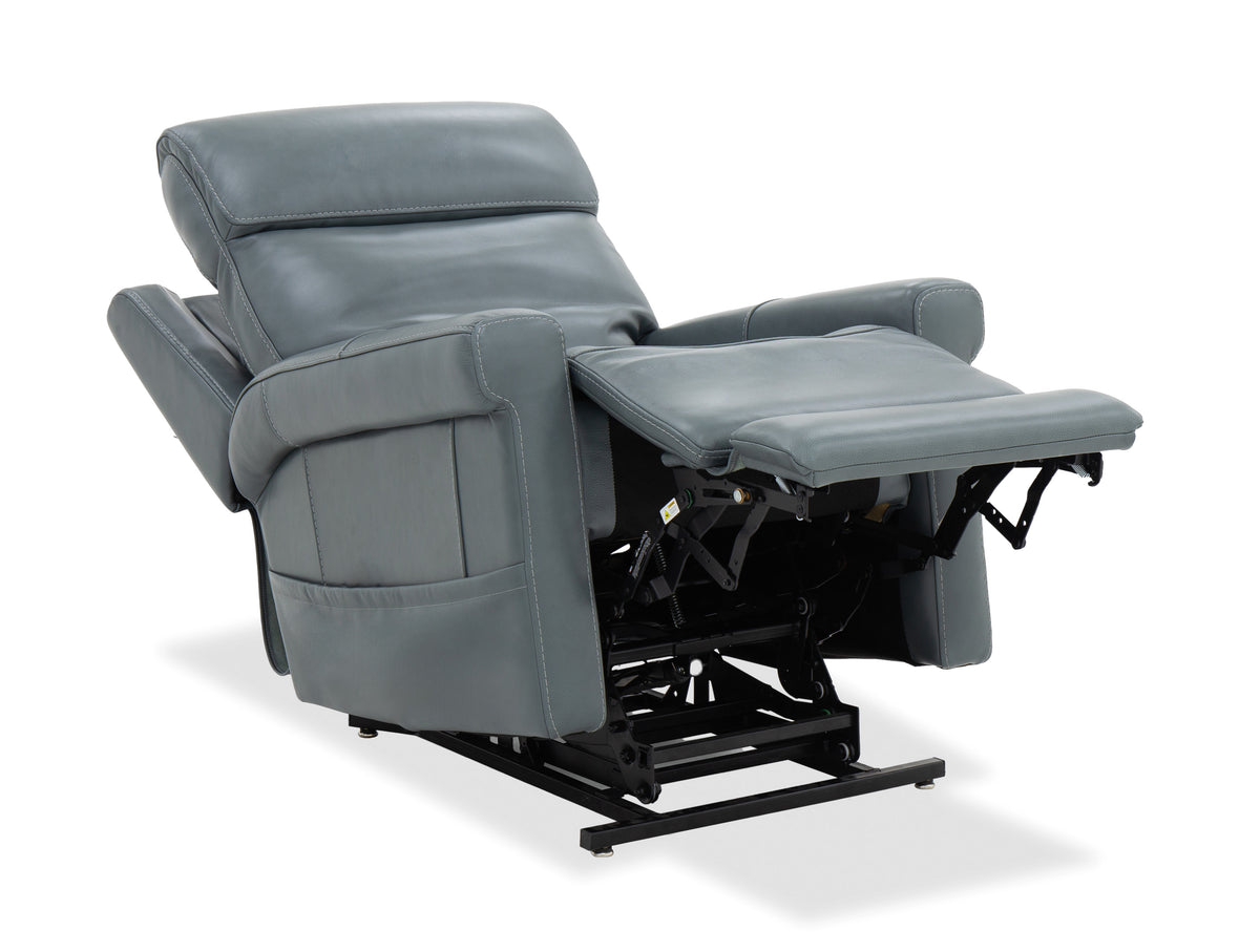 a grey recliner with a lift
