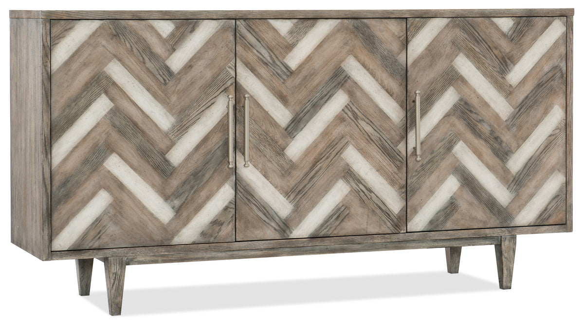a wooden cabinet with a pattern