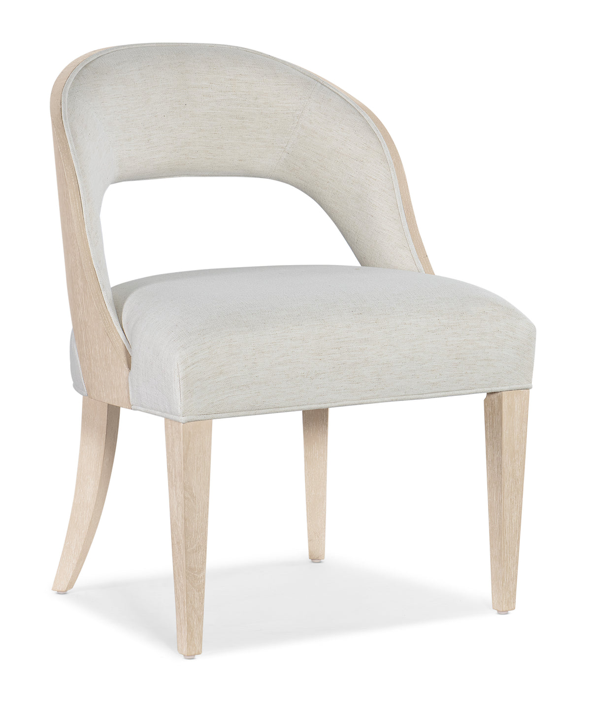 a white chair with wooden legs