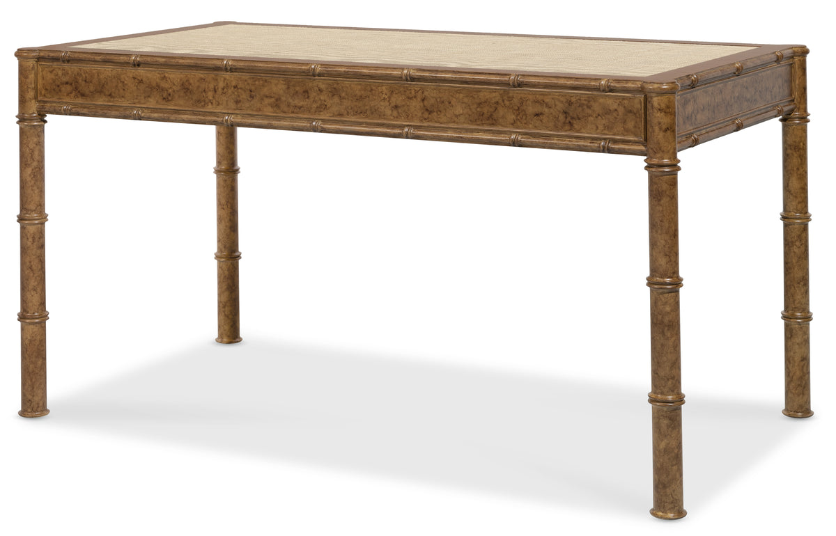 a brown table with a white surface