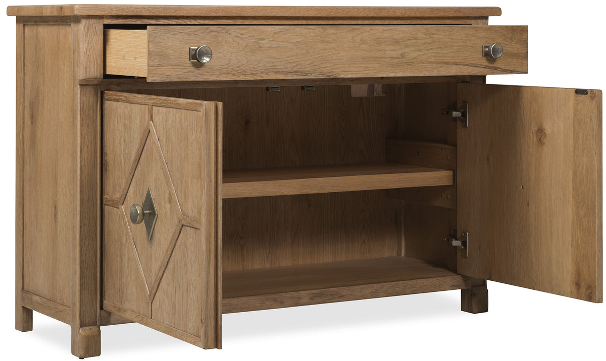 a wooden cabinet with a drawer