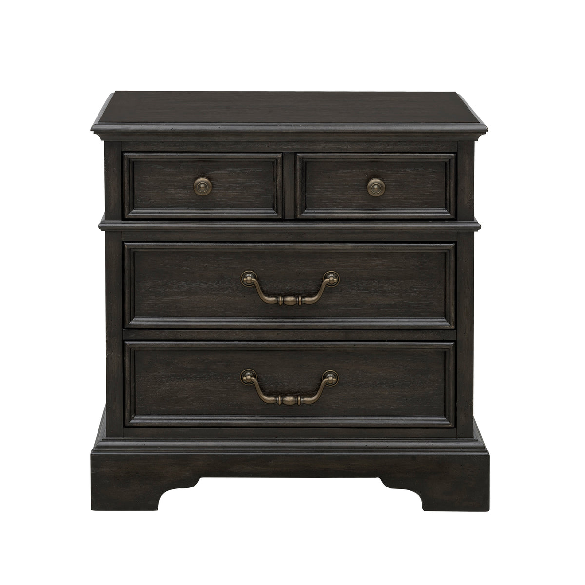 a black dresser with gold handles
