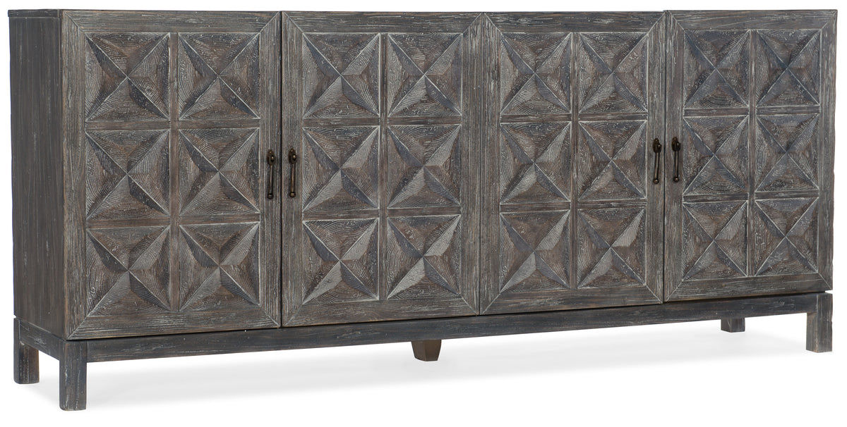 a wooden cabinet with a diamond pattern