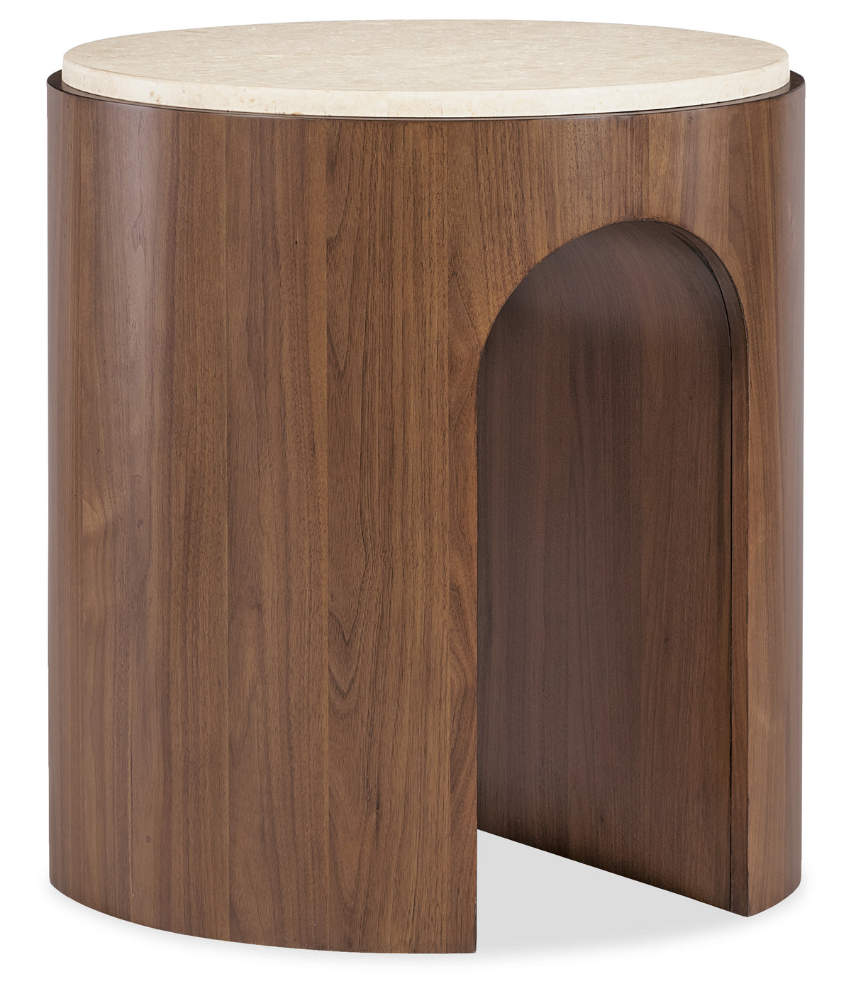 a round wooden table with a white top