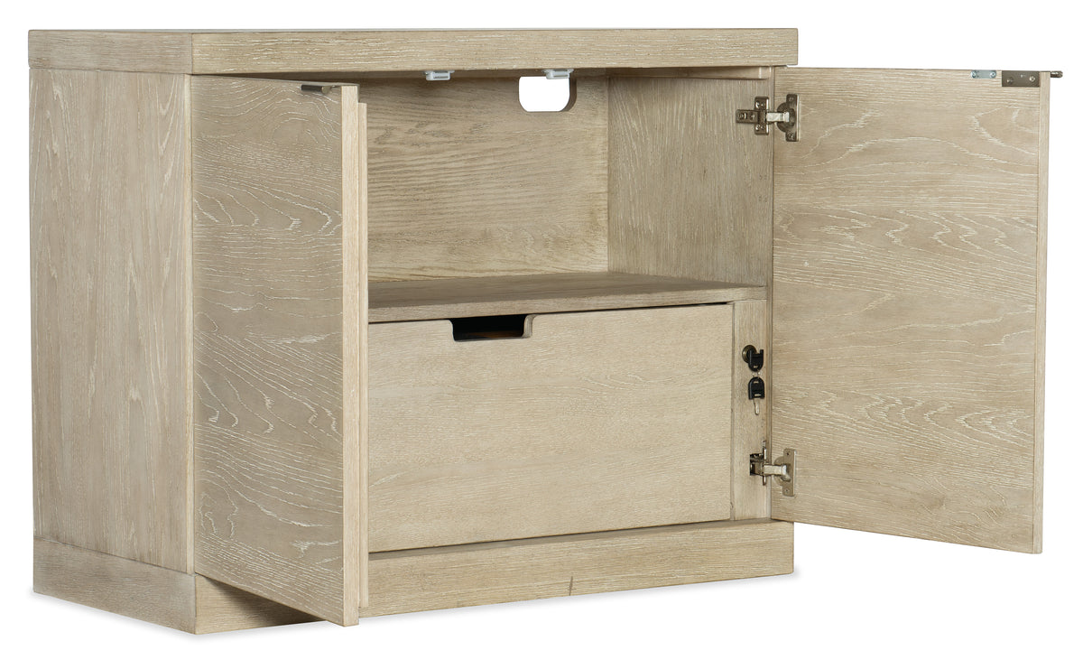 a wooden cabinet with a drawer