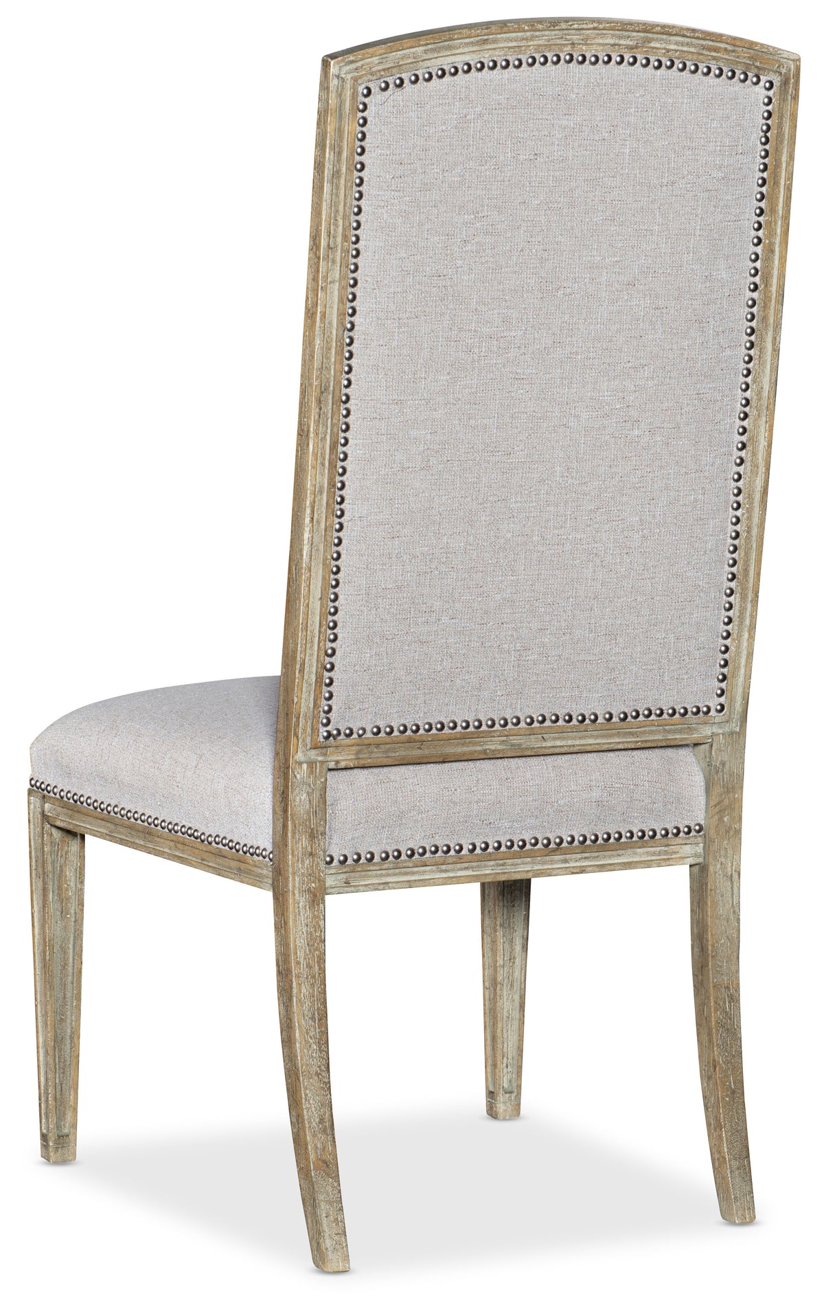 a chair with a white fabric back