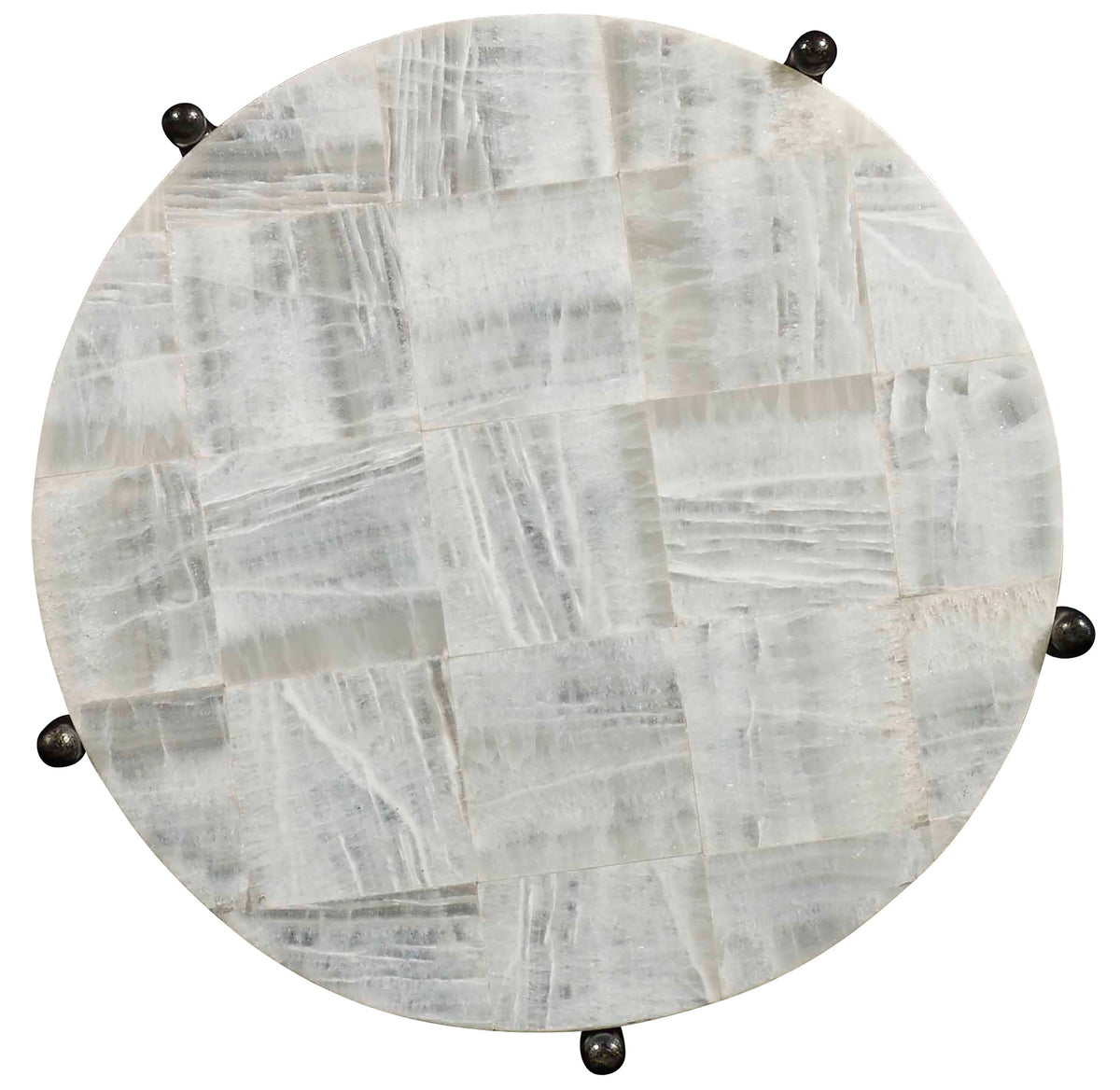 a round white table with black metal legs