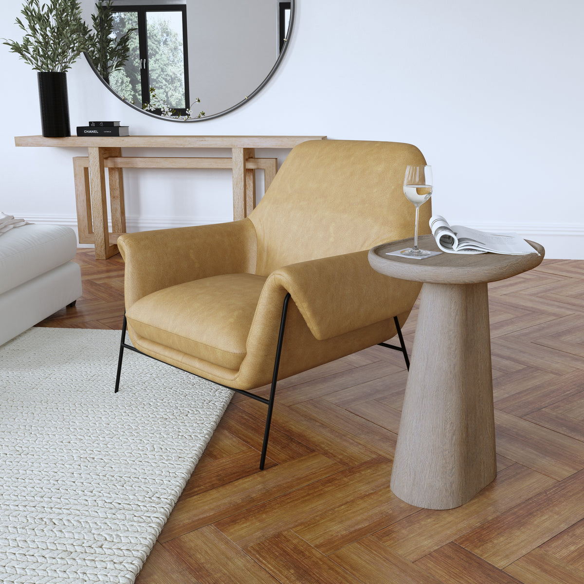 a chair and a table in a room