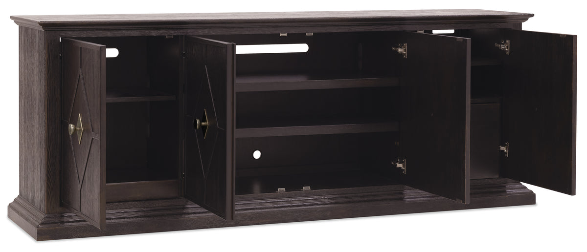 a black wooden cabinet with open doors