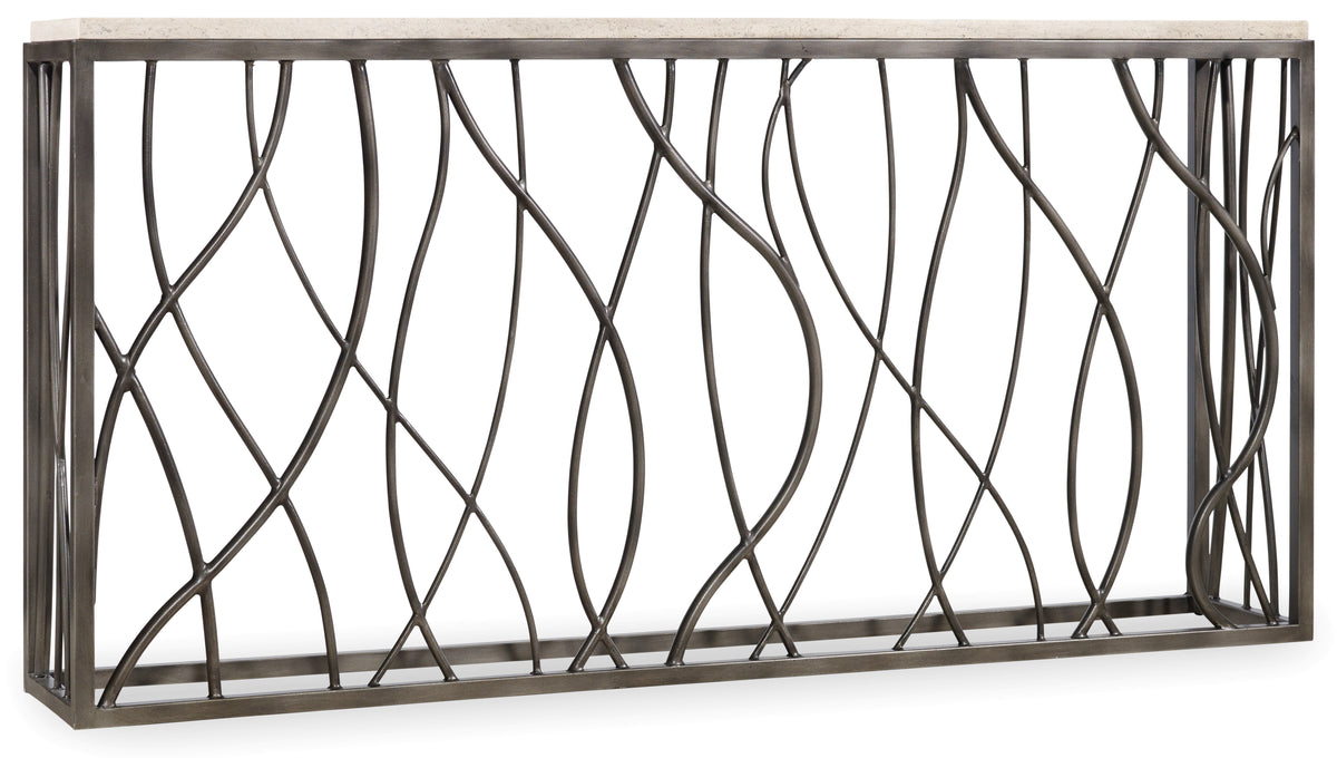 a metal railing with wavy lines