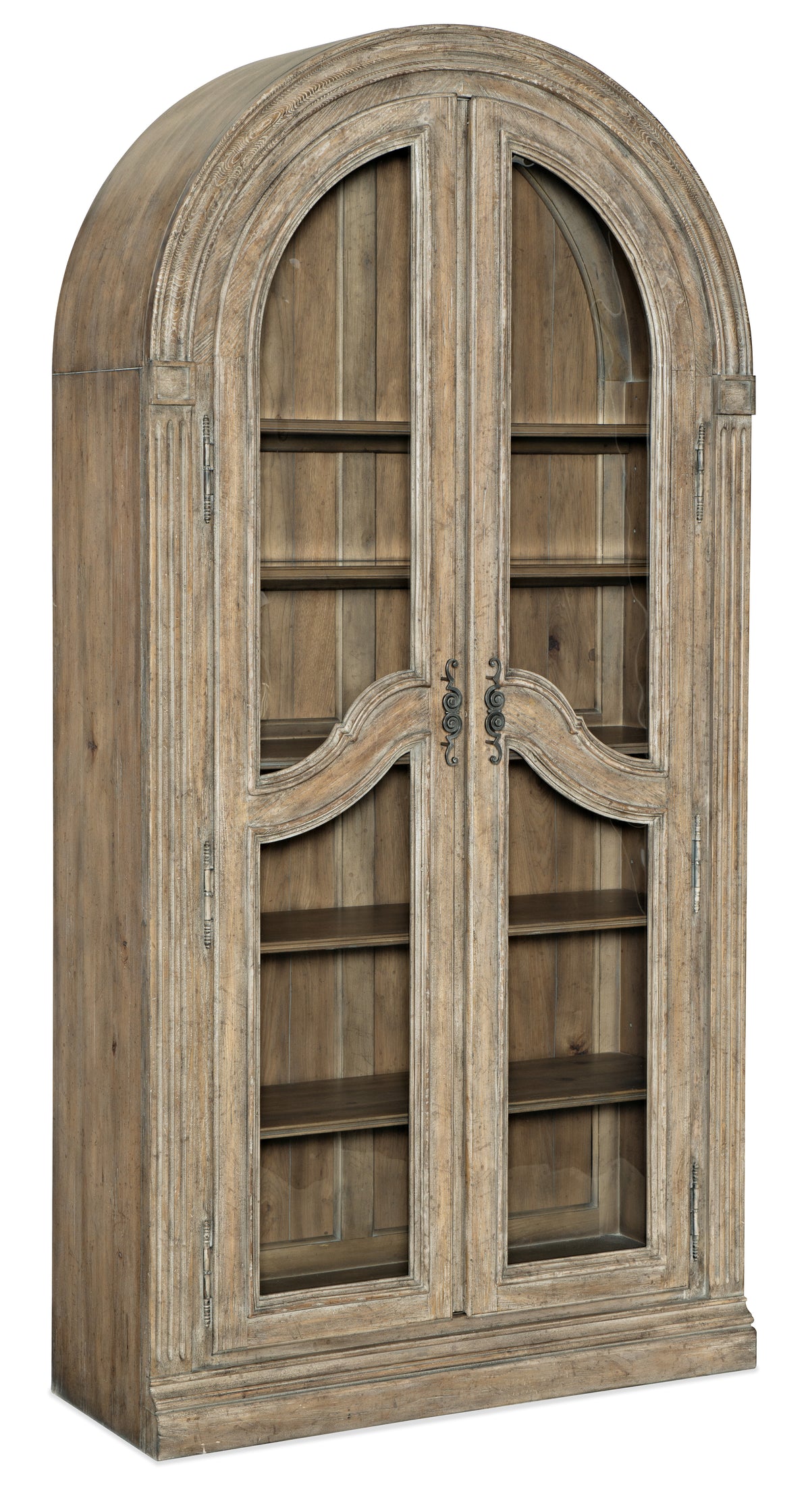 a wooden cabinet with glass doors
