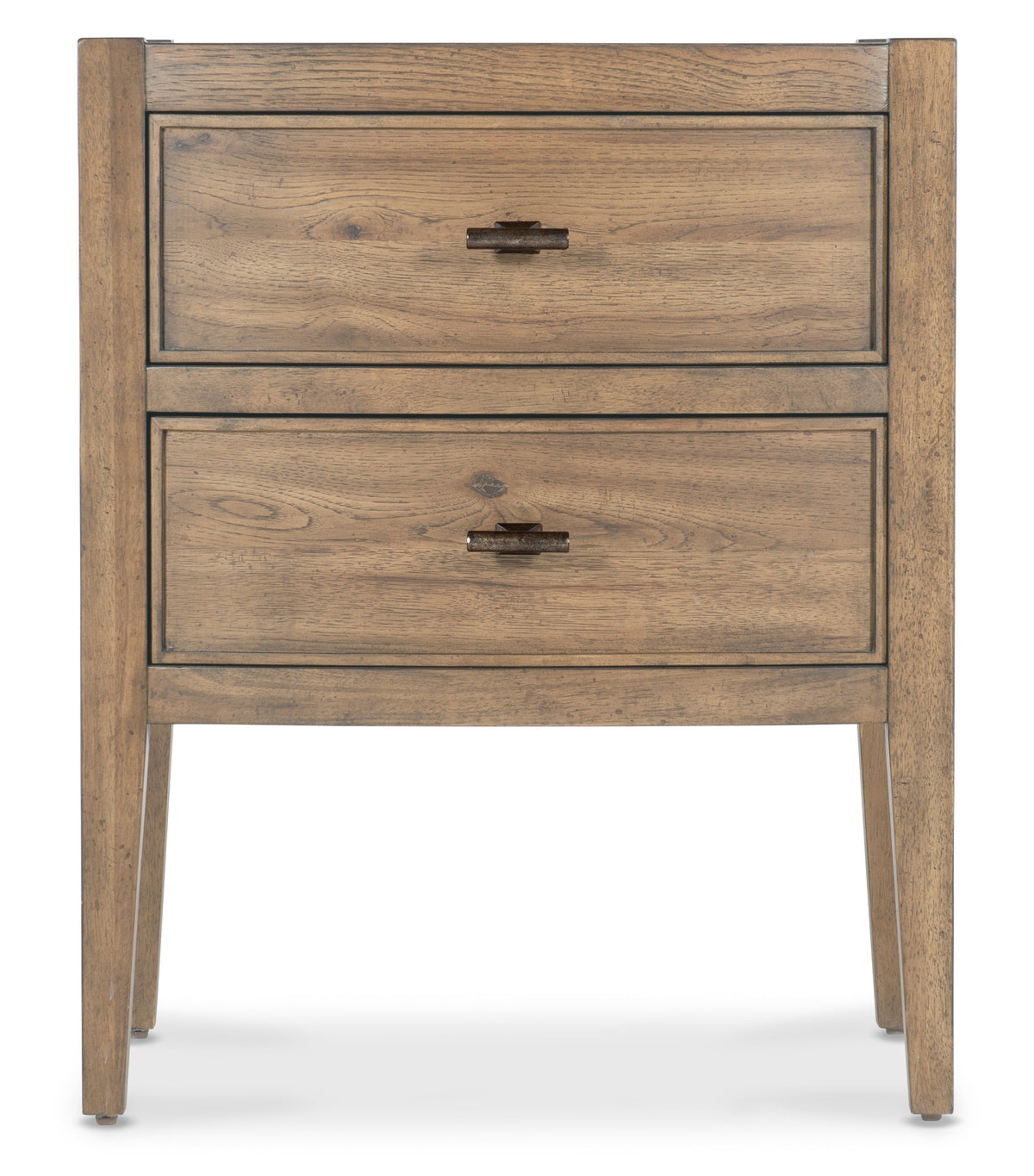 a wooden nightstand with two drawers