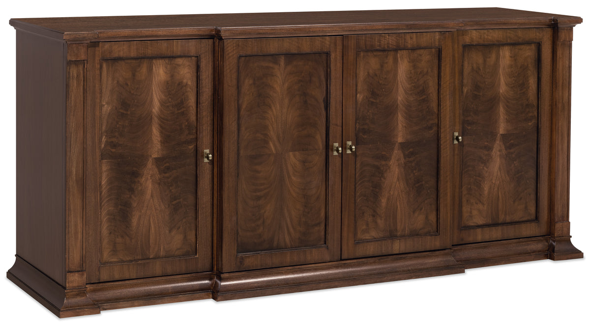 a brown wooden cabinet with three doors