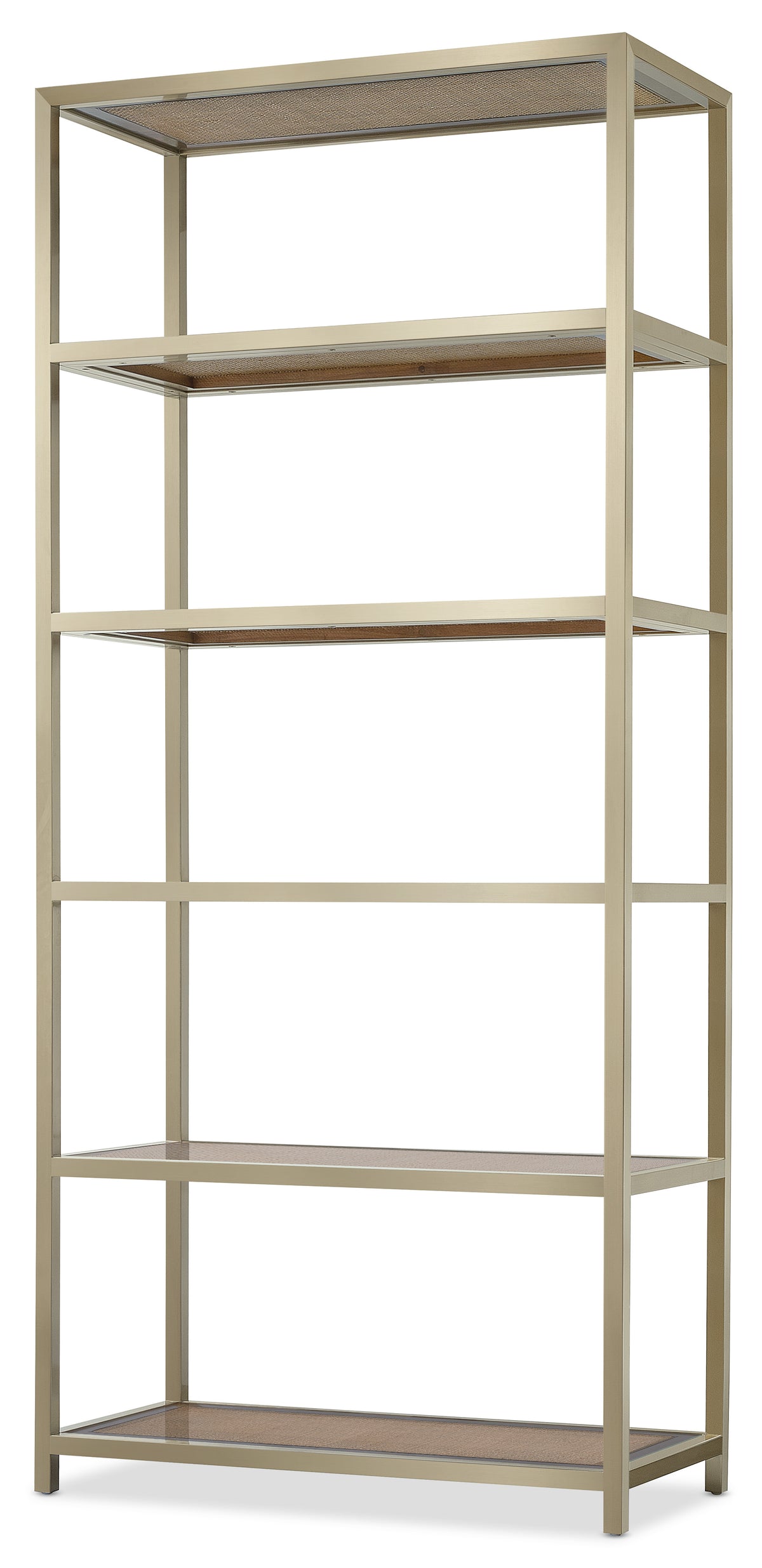 a metal shelf with four shelves