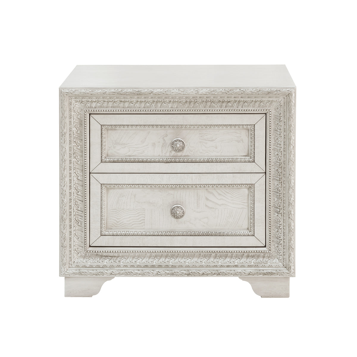 a white nightstand with two drawers