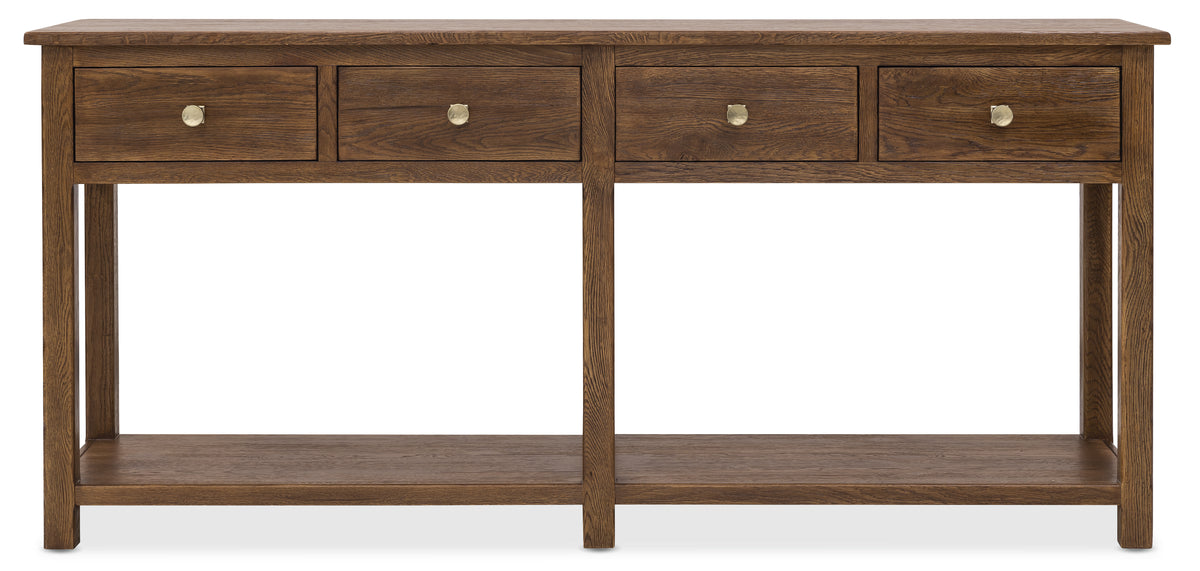 a wooden table with drawers