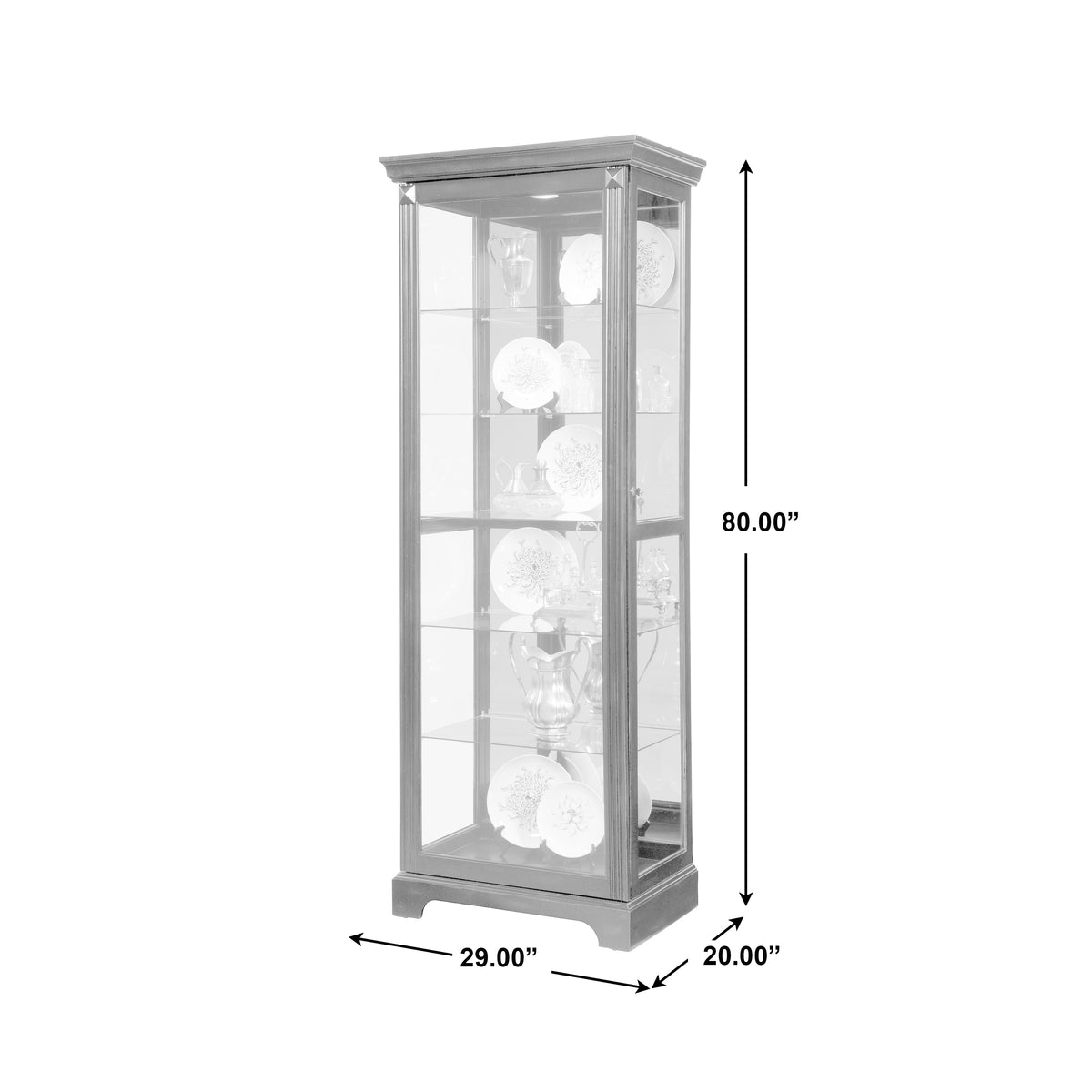 a tall glass cabinet with lights