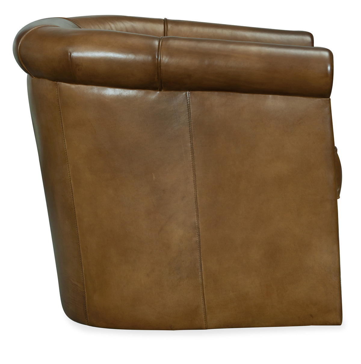 a brown leather chair with armrests
