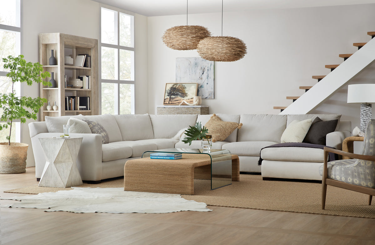 a living room with a couch and coffee table