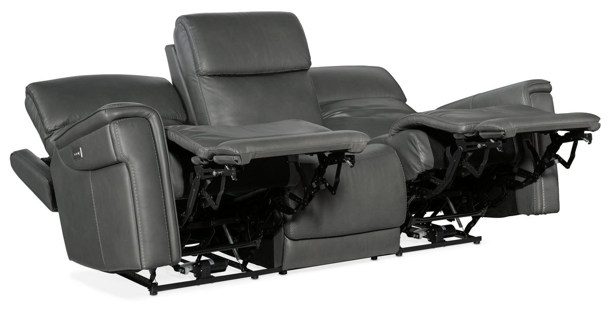 a grey recliner with armrests