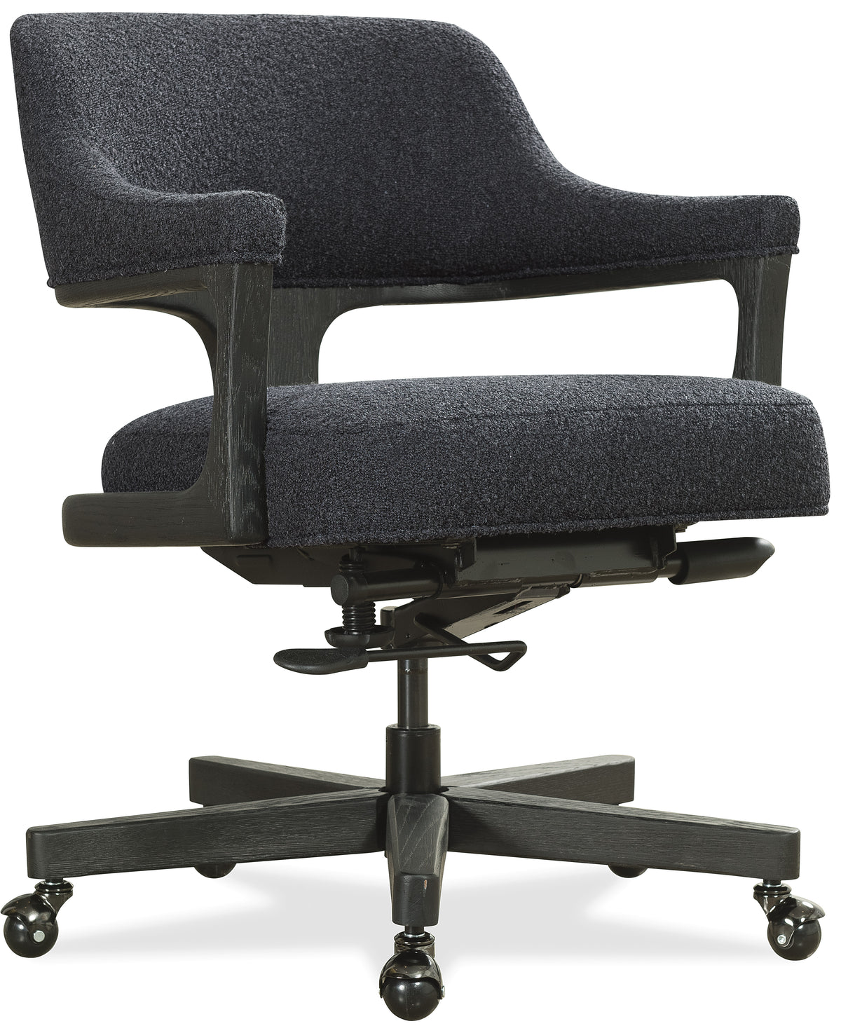 a black office chair with wheels