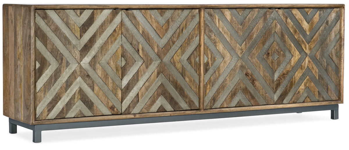 a wooden cabinet with a pattern on it