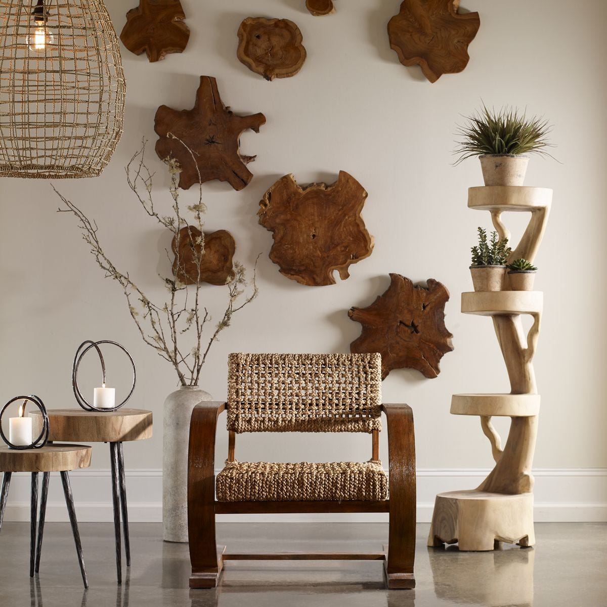 Kalani Indoor-Outdoor Wood Wall Decor, Natural, S/3
