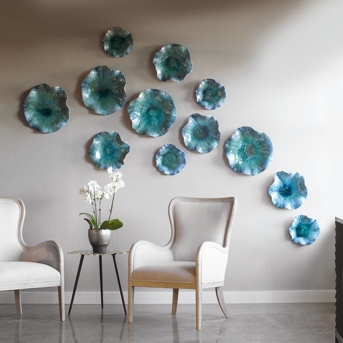 Abella Ceramic Indoor-Outdoor Wall Decor, Aqua, S/3