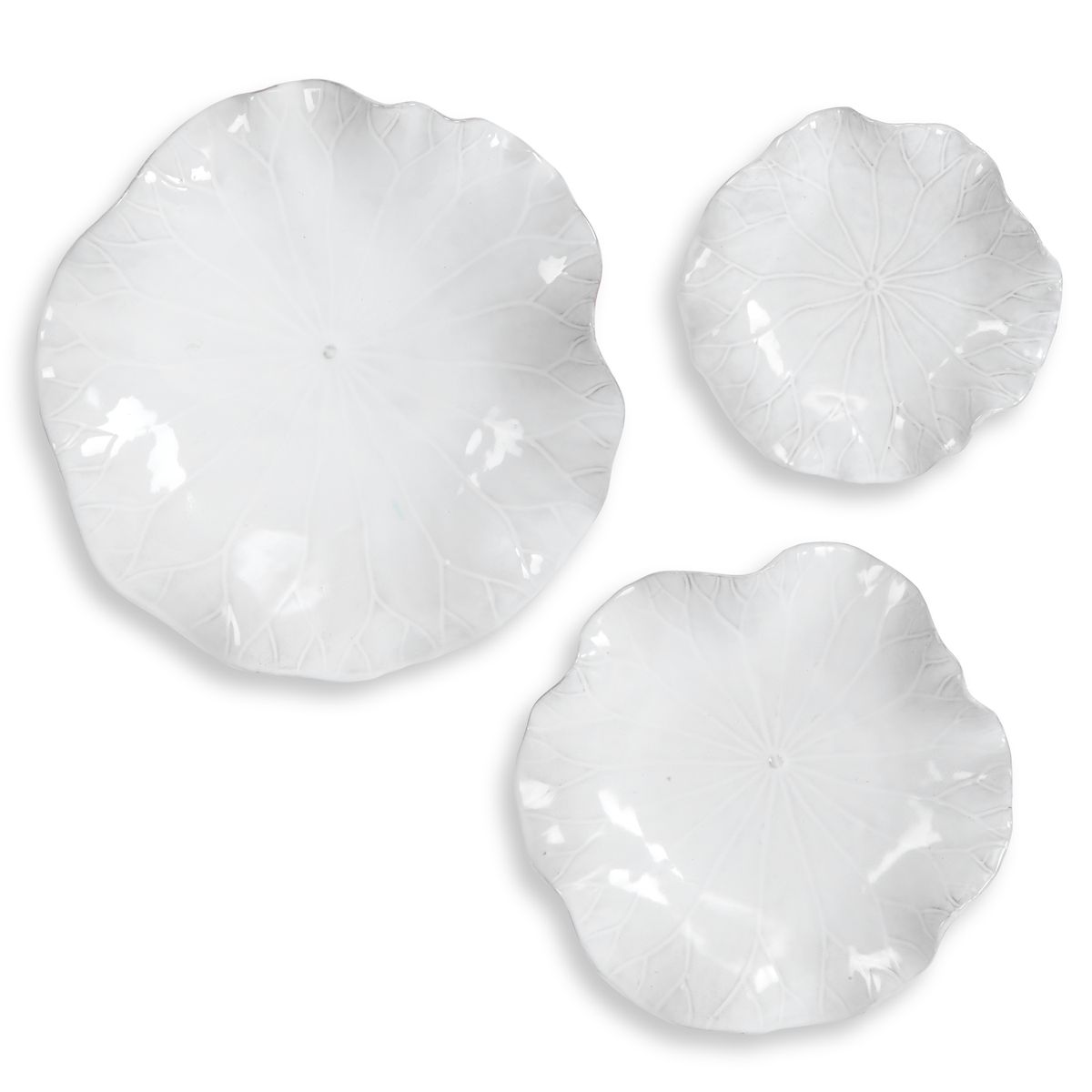 Abella Ceramic Indoor-Outdoor Wall Decor, White, S/3