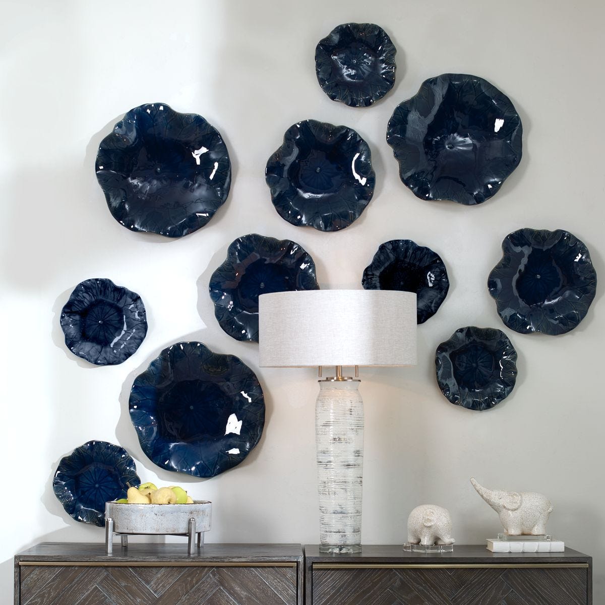 Abella Ceramic Indoor-Outdoor Wall Decor, Cobalt, S/3