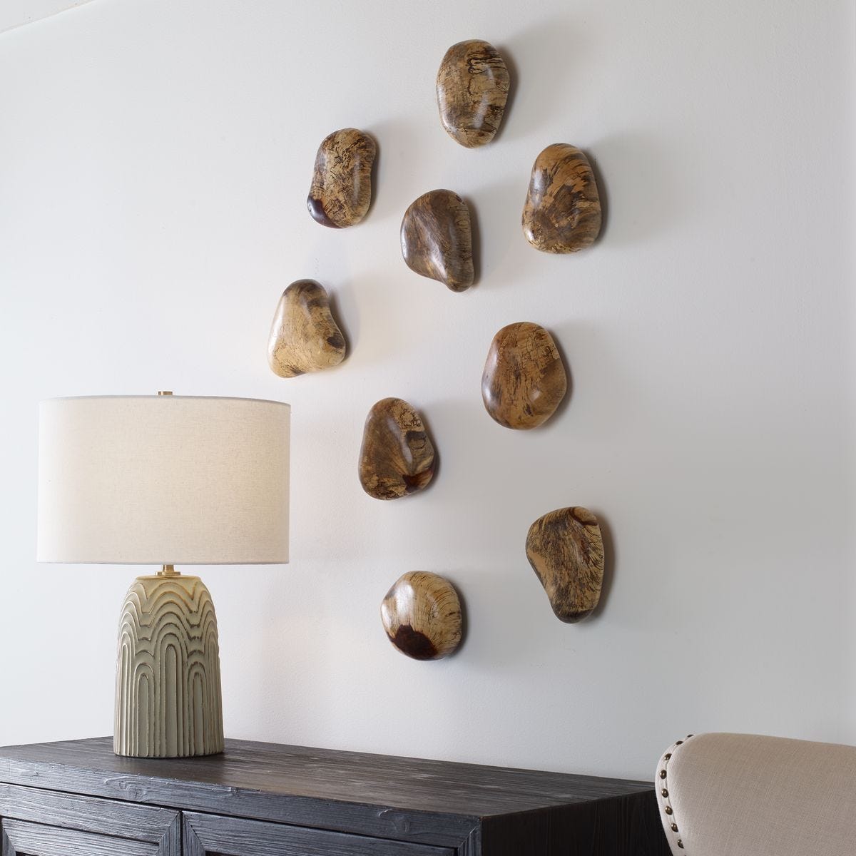 Pebbles Wood Wall Decor, Blonde, S/9