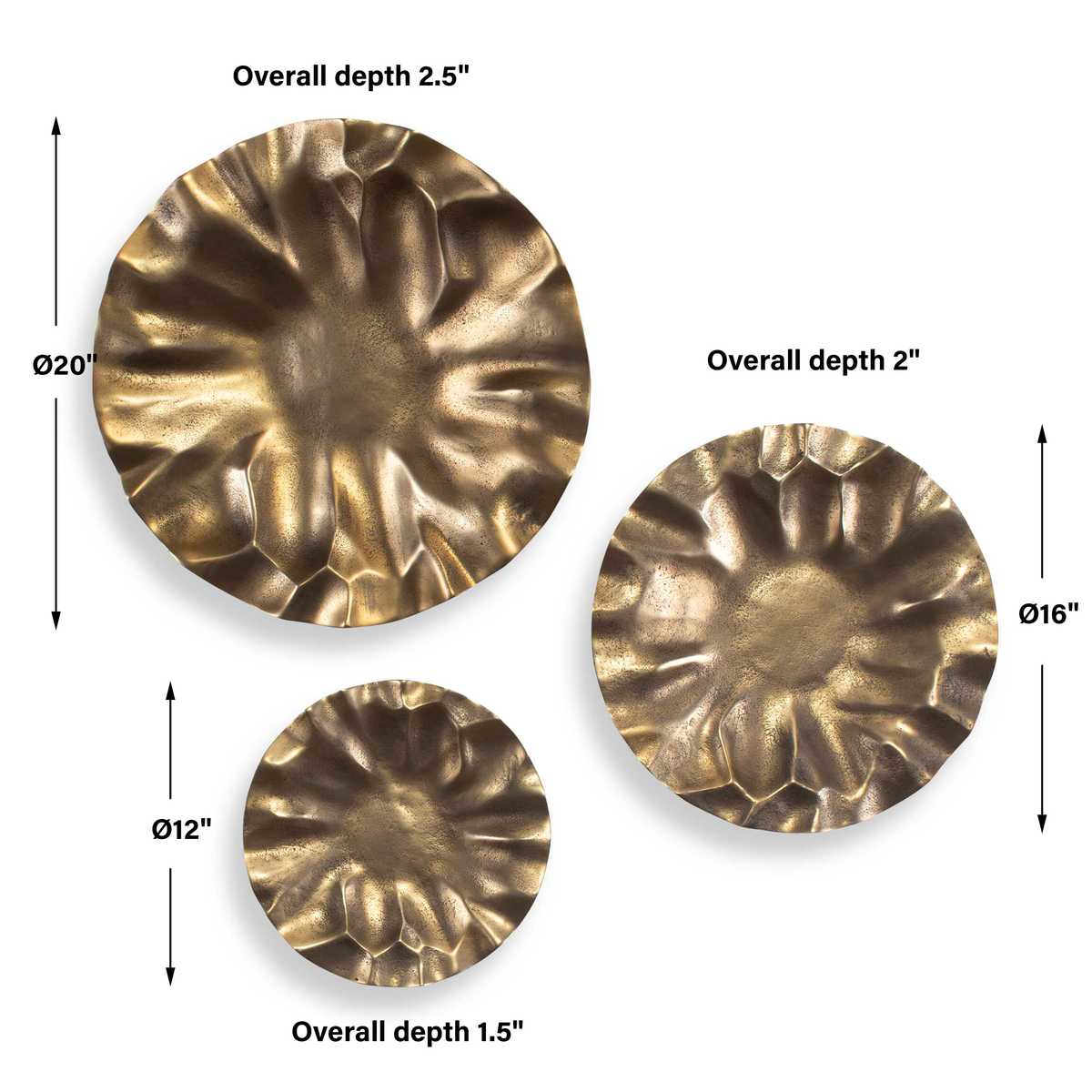 Peonia Indoor-Outdoor Wall Decor, Gold, S/3