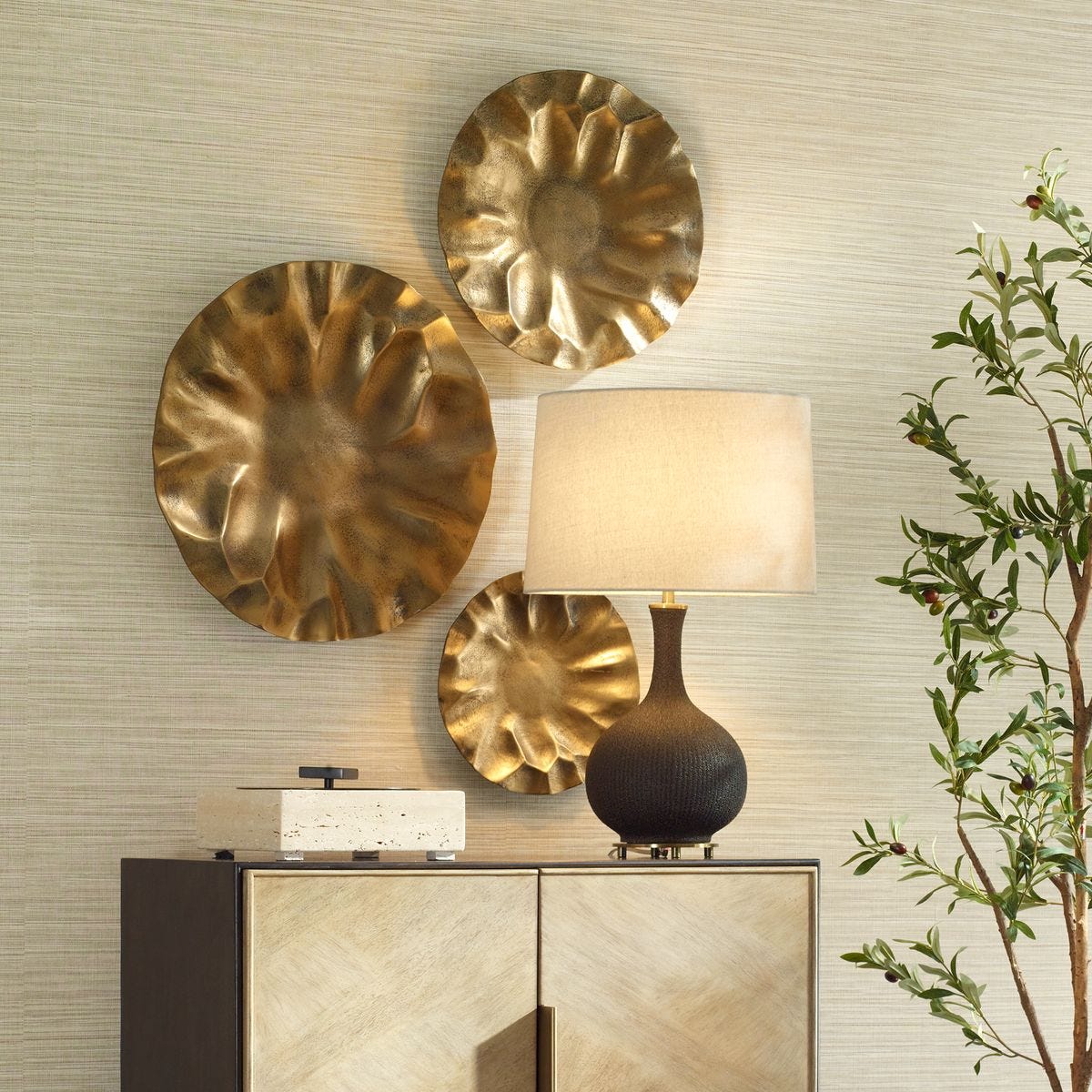 Peonia Indoor-Outdoor Wall Decor, Gold, S/3