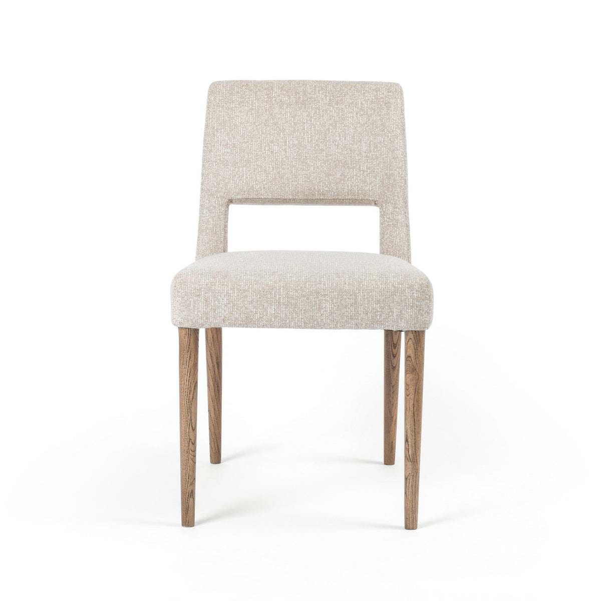 a white chair with wooden legs