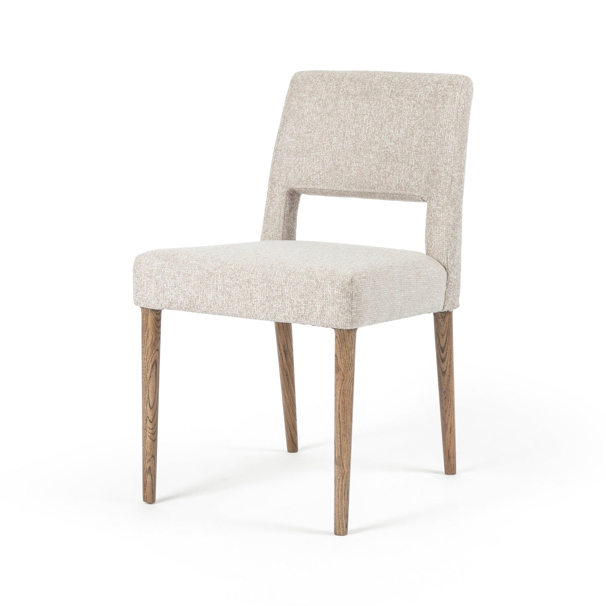 a white chair with wooden legs